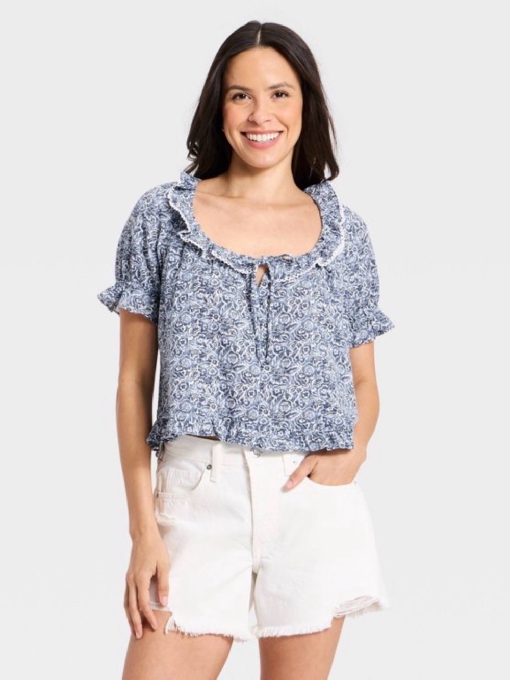 NWT Universal Thread Ruffle Short Sleeve Scoop Neck Top Size XL